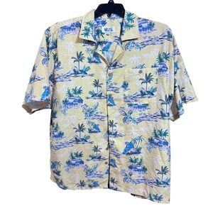 Uzzi Hawaiian Shirt Tropical Island Print Yellow XL Resort Beach Vacation